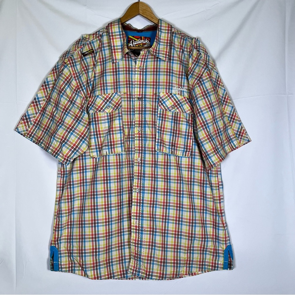 Akademiks‎ Men’s Short Sleeve Plaid Button-Up Shirt Multicolor Casual Streetwear